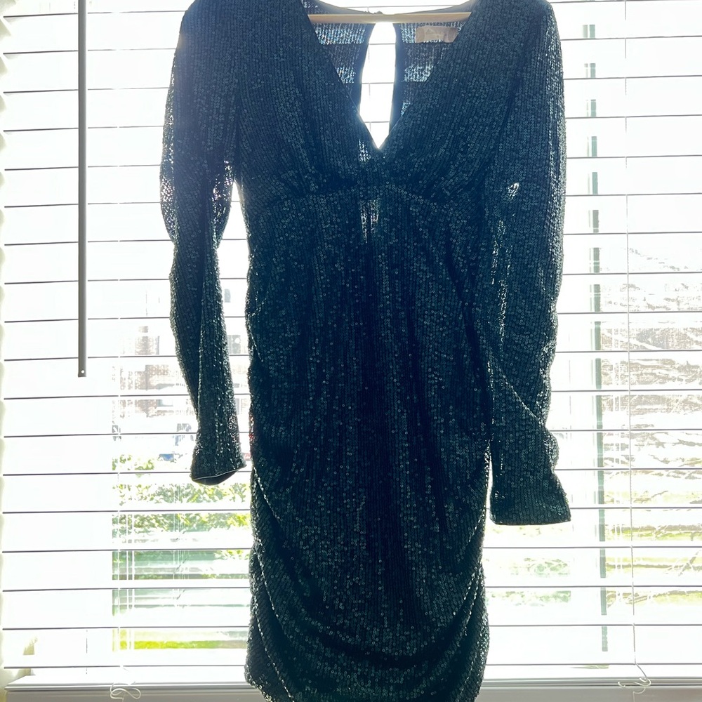 Allison Taylor Black Long Sleeve Sequin Dress